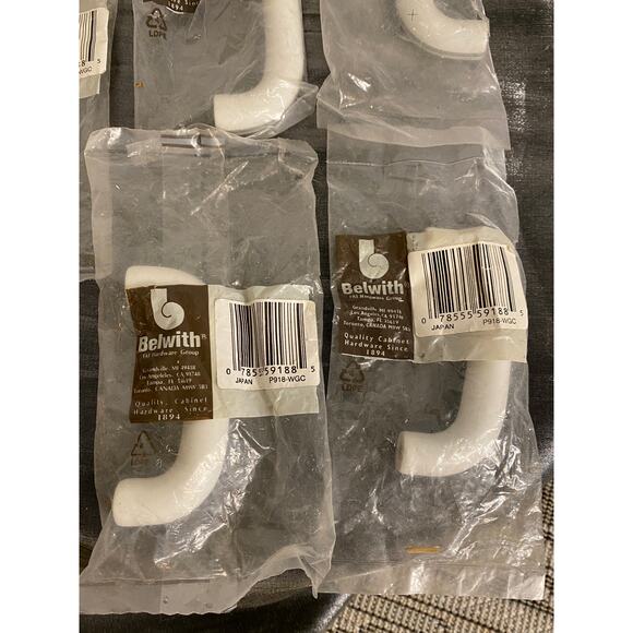 Set of 5 Belwith Drawer Handles White porcelain w gray stripe 3.5 inch NOS - Picture 4 of 8